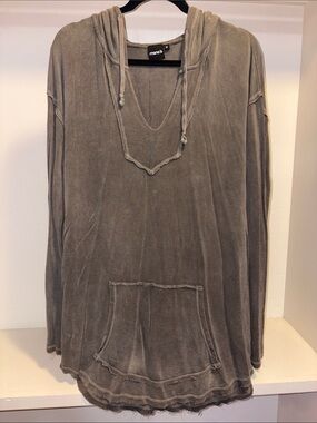 Mona B Olive Green Washed V-Neck Hoodie Tunic